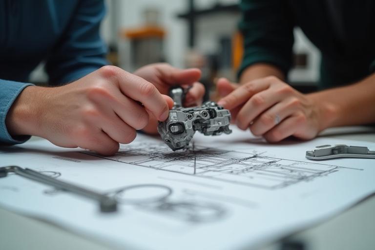 Mains d'équipe travaillant ensemble sur un tableau de conception, symbolisant expertise et collaboration