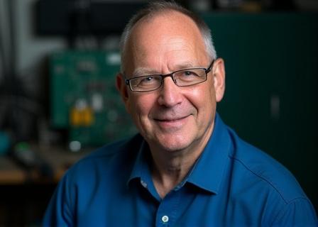 Portrait souriant de David Martin, technicien spécialisé dans l'électronique des appareils